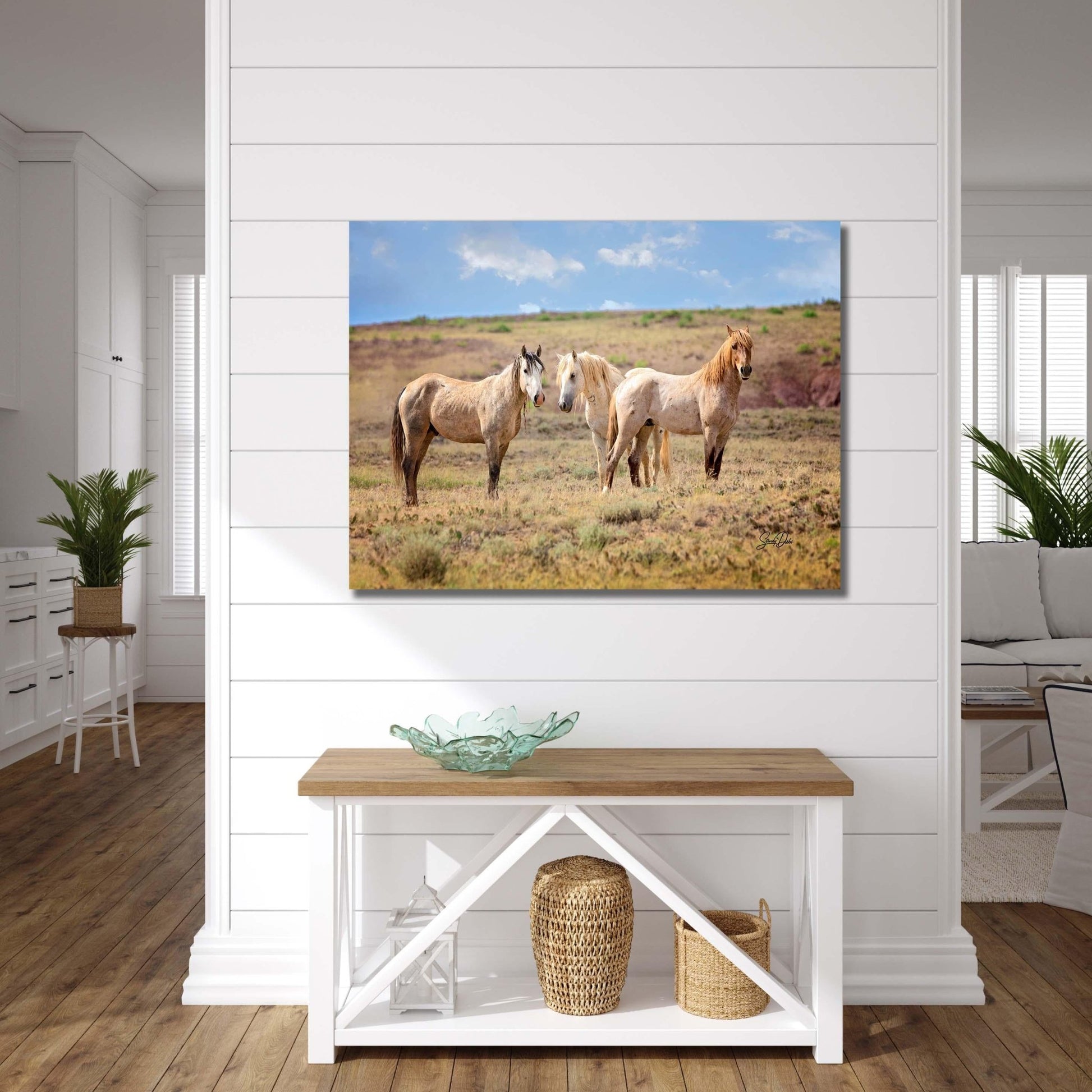 Wild Horses Print, Red Roan Mustang Stallion Photo, Handmade Wall Art, Adobe Town Wyoming Wildlife Canvas, Cowboy Old West Rustic Decor - SandyDobbsFineArtPhotography