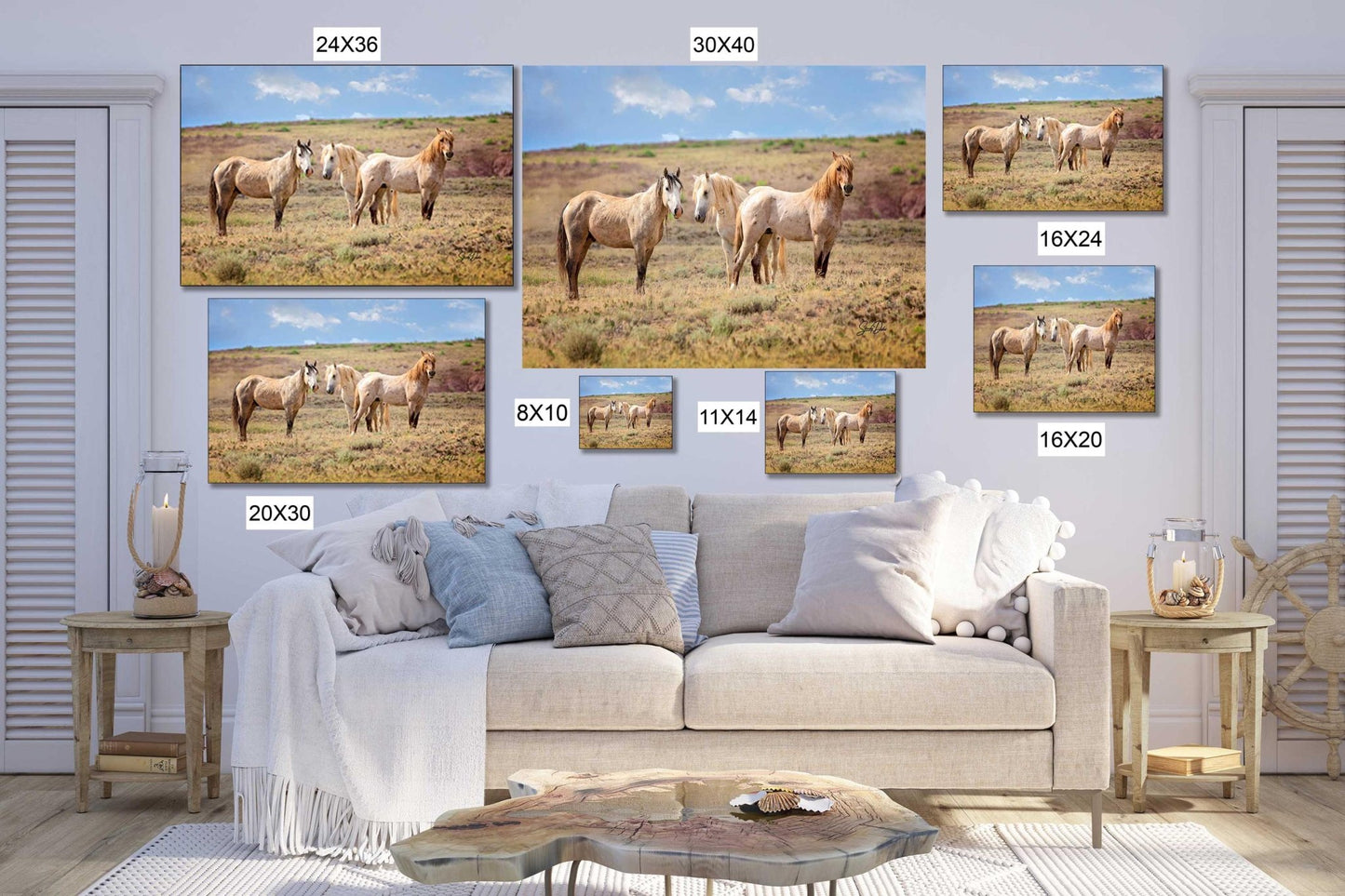 Wild Horses Print, Red Roan Mustang Stallion Photo, Handmade Wall Art, Adobe Town Wyoming Wildlife Canvas, Cowboy Old West Rustic Decor - SandyDobbsFineArtPhotography
