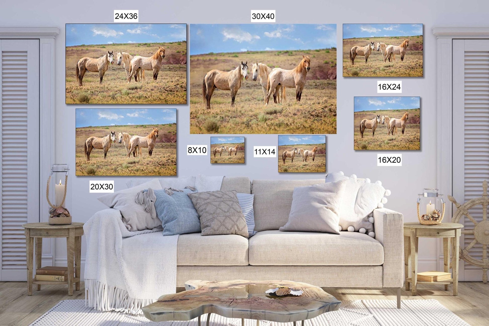 Wild Horses Print, Red Roan Mustang Stallion Photo, Handmade Wall Art, Adobe Town Wyoming Wildlife Canvas, Cowboy Old West Rustic Decor - SandyDobbsFineArtPhotography