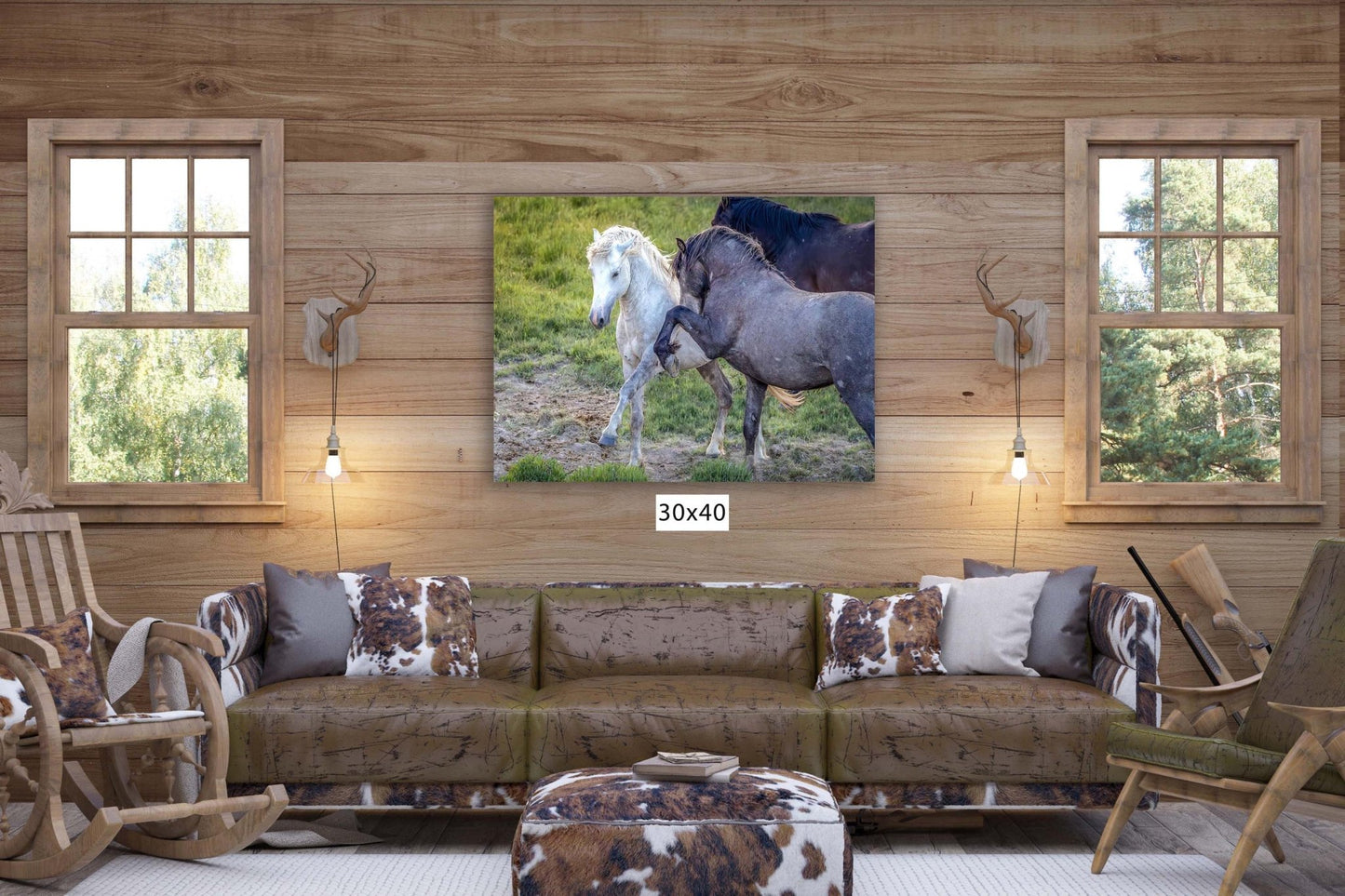 Wild Horses Dancing Photo, Horse Lover Gift, Wyoming Mustang Stallions Wall Art Print, Rocky Mountain Wildlife Canvas, Cowboy Old West Decor - SandyDobbsFineArtPhotography