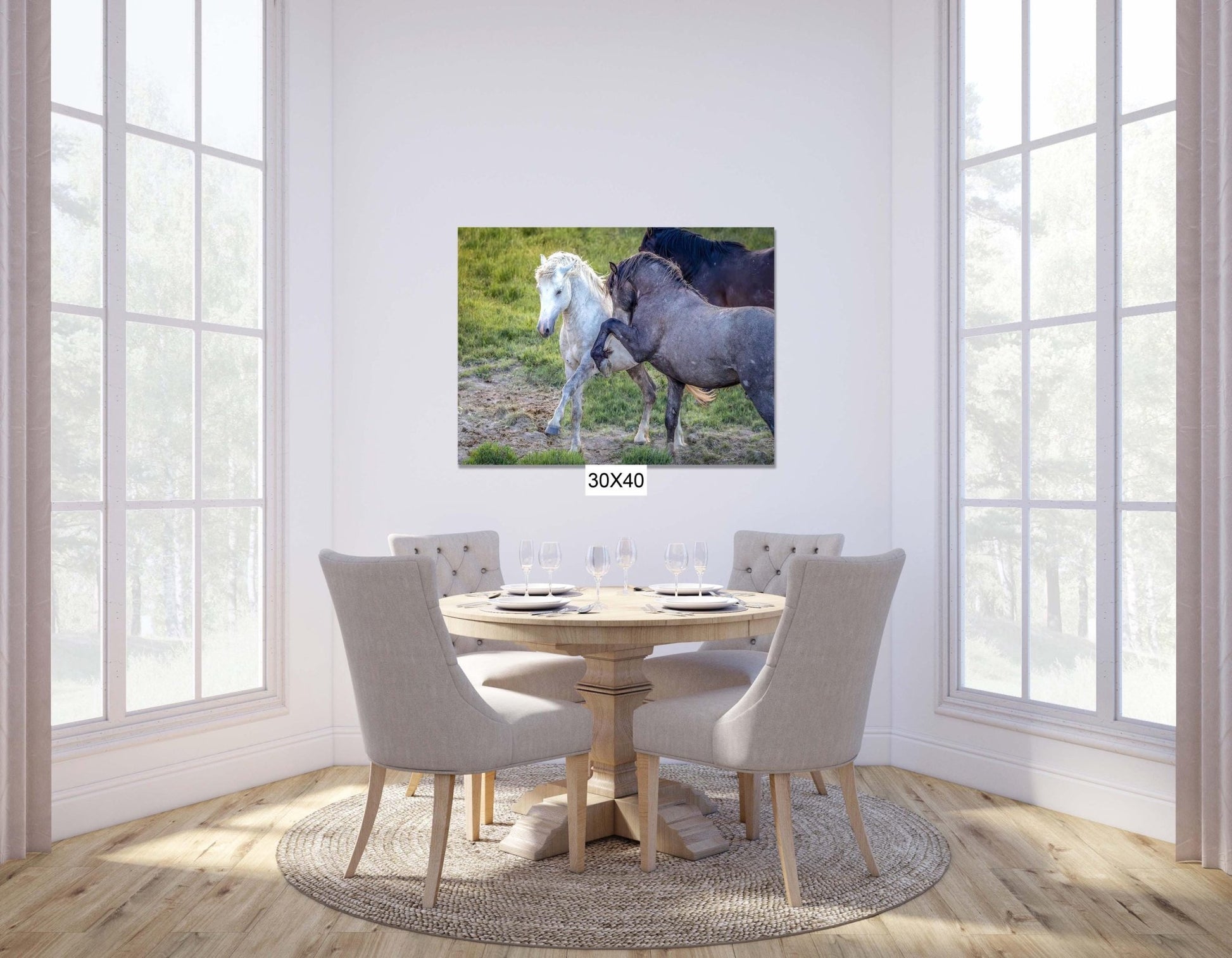 Wild Horses Dancing Photo, Horse Lover Gift, Wyoming Mustang Stallions Wall Art Print, Rocky Mountain Wildlife Canvas, Cowboy Old West Decor - SandyDobbsFineArtPhotography