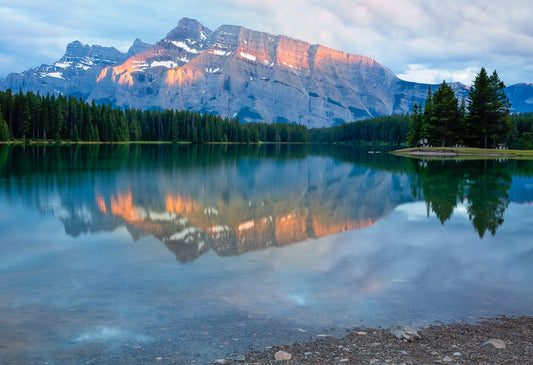 Nature Photo Sale, Rocky Mountain Photography, Blue Mountain Sunrise Landscape Print, Banff Canada, Canvas Wall Art Prints, Two Jack Lake