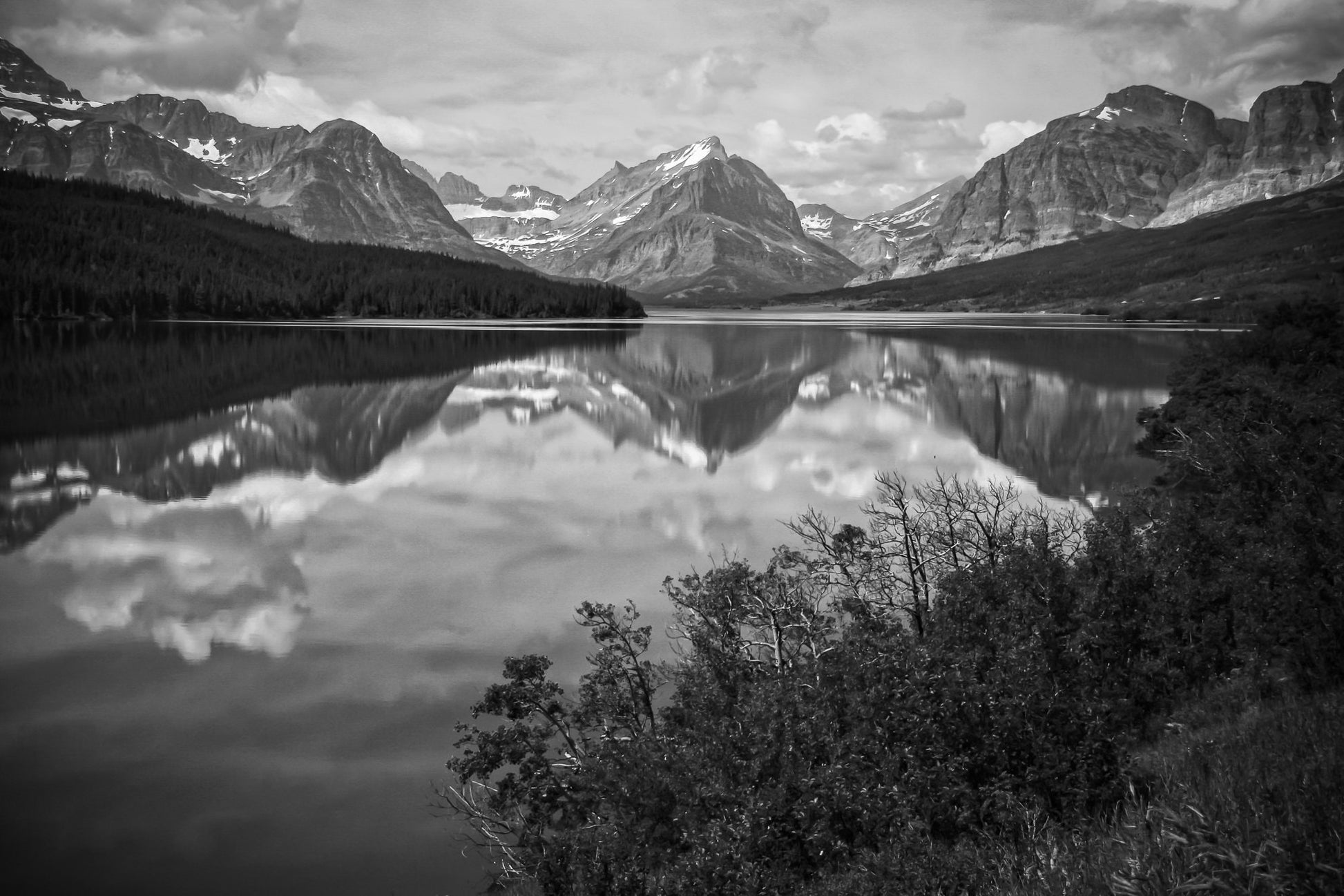 St.Mary's Lake Glacier National Park, Montana Mountain Landscape, Canvas Wall Art Prints, Black and White Decor