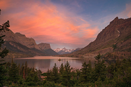 Glacier National Park,Sunrise at Goose Island St. Mary Lake,Montana Mountain Landscape,Canvas Wall Art Prints for Living Room,Bedroom