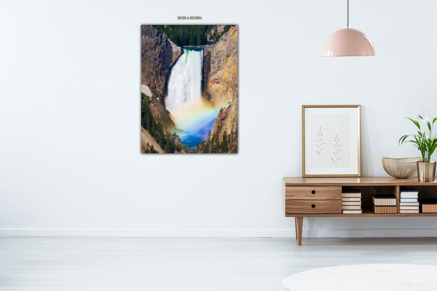 Yellowstone National Park Lower Falls, Waterfall with Rainbow,  Fine Art Landscape by Original Photographer, Canvas Wall Art Prints for Home