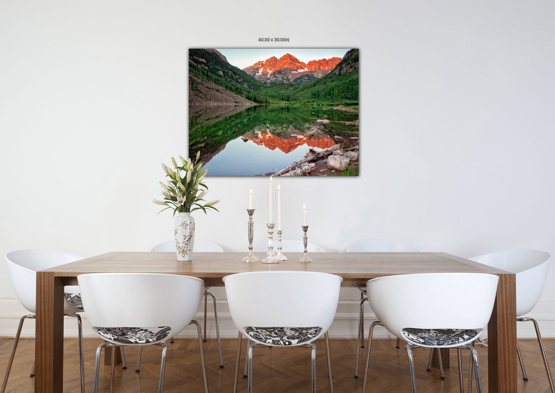 Maroon Bells at Sunrise, Colorado Rocky Mountain Landscape, Canvas Art Wall Decor for Home