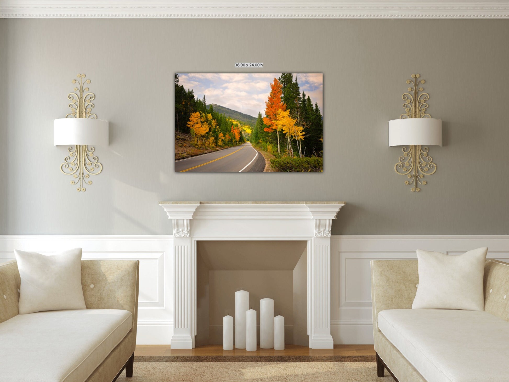 Rocky Mountain National Park Fall Aspens,Mountain Highway in Autumn,Colorado Landscape Canvas Wall Art,Decor for Living Room,Bedroom,Home