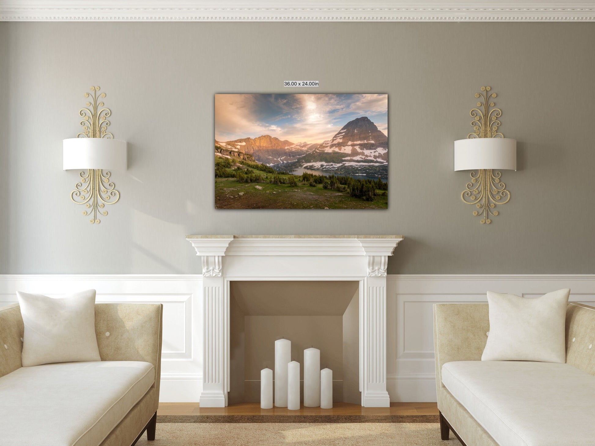 Hidden Lake Sunset, Glacier National Park Montana, Canvas Wall Art Prints-Wall Decor for Home, Living Room, Bedroom, Office and Kitchen