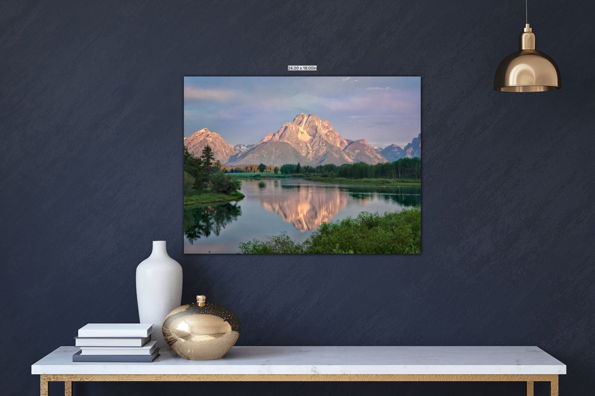 Grand Teton National Park Print, Oxbow Bend Sunrise Mountain Landscape, Wyoming Canvas Wall Art Prints, Decor for Home, Living Room, Office