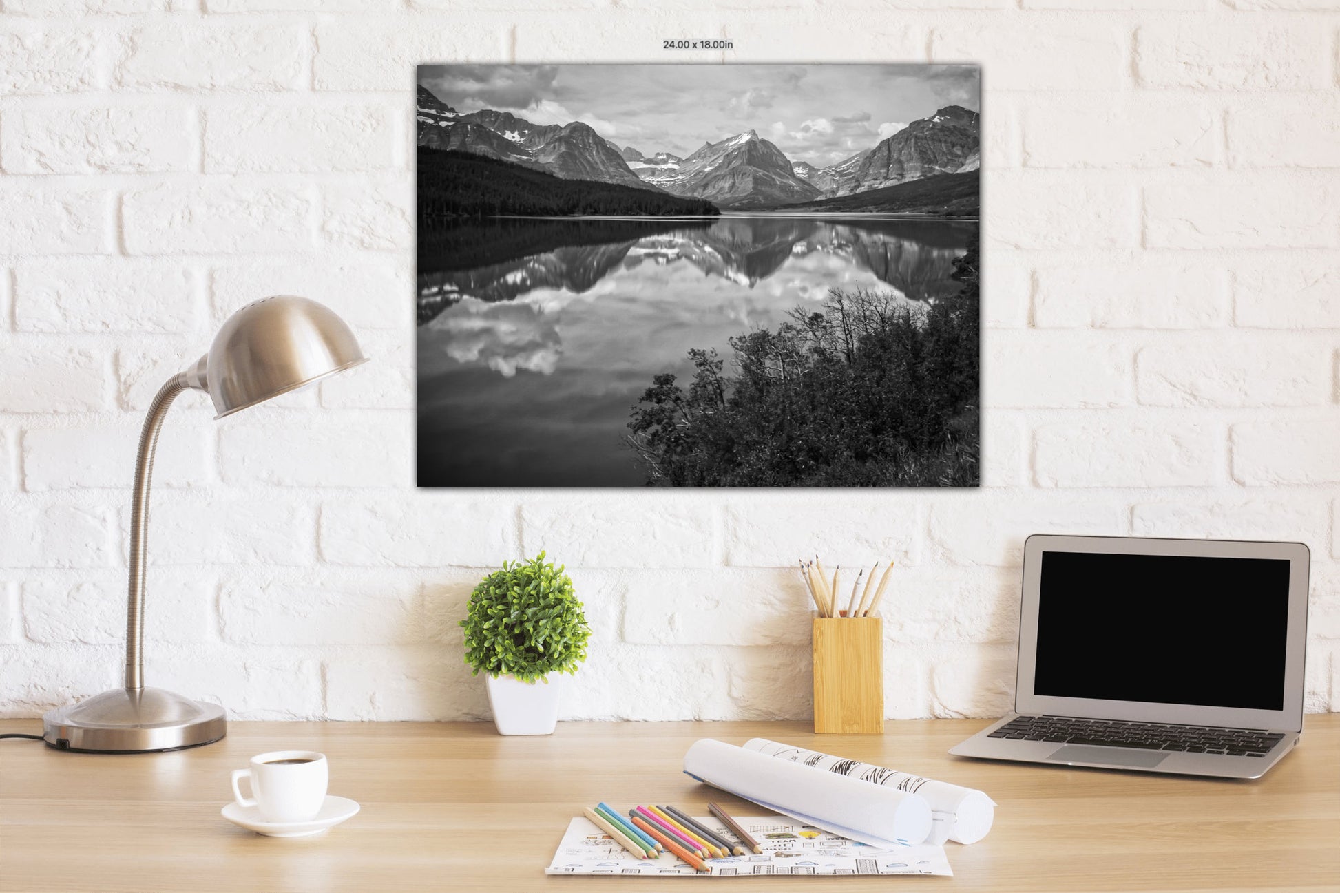 St.Mary's Lake Glacier National Park, Montana Mountain Landscape, Canvas Wall Art Prints, Black and White Decor