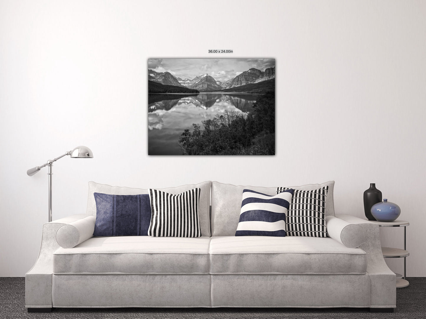 St.Mary's Lake Glacier National Park, Montana Mountain Landscape, Canvas Wall Art Prints, Black and White Decor