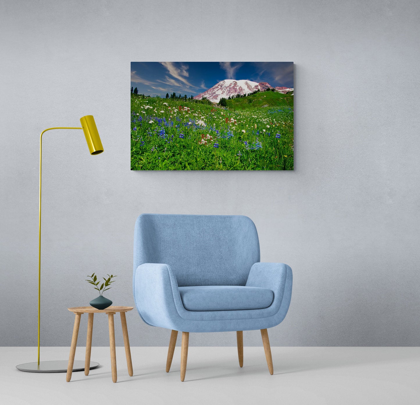 Mountain Wildflowers Art,  Mt. Ranier National Park Photography, Snowy Mountain Landscape, Beautiful Scenery, Large Canvas Print