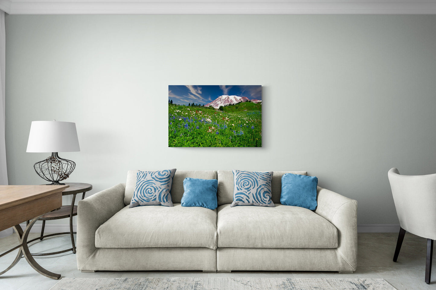 Mountain Wildflowers Art,  Mt. Ranier National Park Photography, Snowy Mountain Landscape, Beautiful Scenery, Large Canvas Print