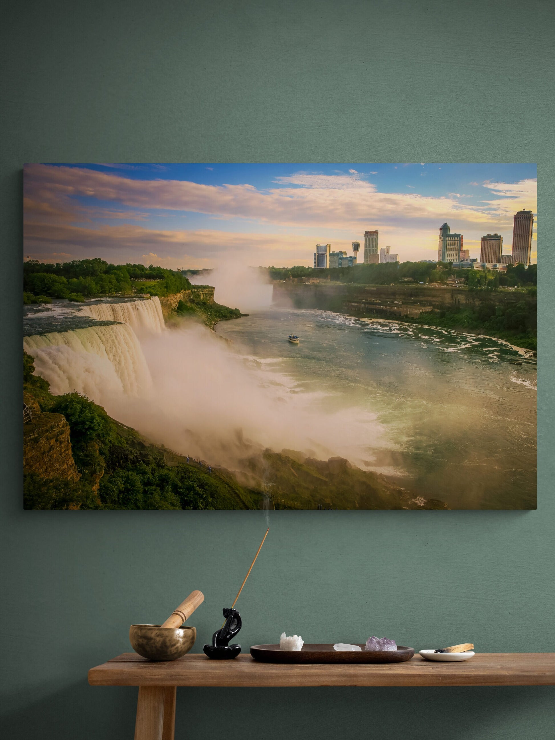 Niagara Falls Golden Hour on US-Canada Border Print, Canvas Wall Art Prints, Wall Decor for Home, Living Room, Bedroom, Office and Kitchen