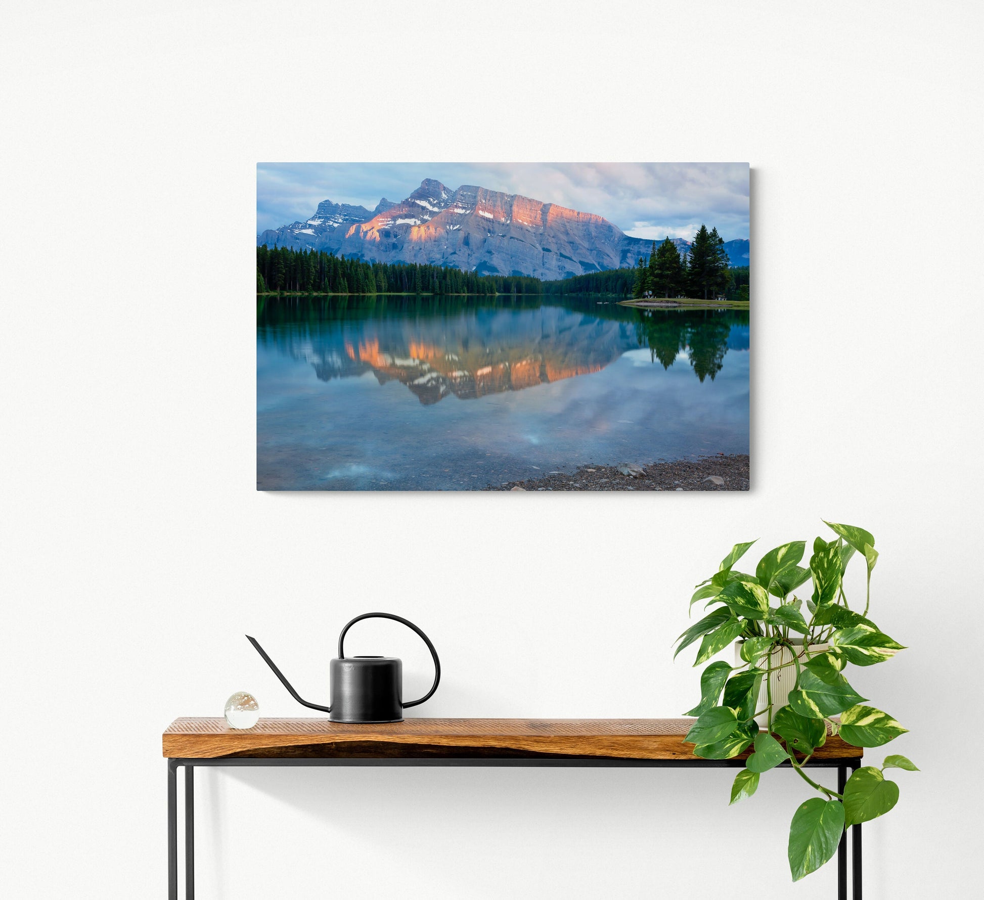 Nature Photo Sale, Rocky Mountain Photography, Blue Mountain Sunrise Landscape Print, Banff Canada, Canvas Wall Art Prints, Two Jack Lake