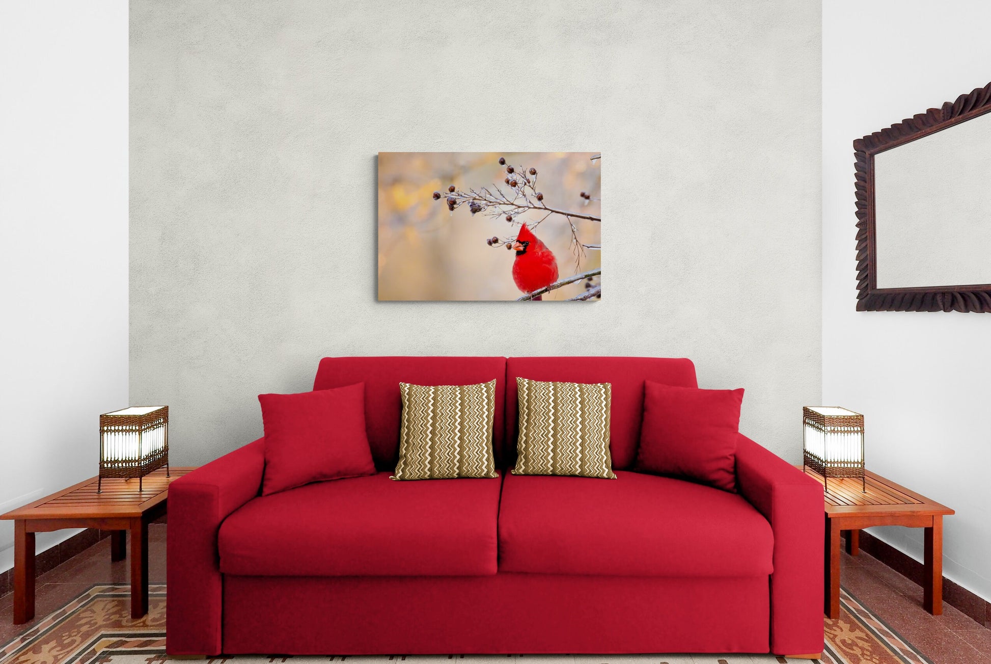 Red Cardinal Canvas Wall Art Prints, Texas Birds, Redbird Photo Canvas, Wall Decor Ideal for Home, Living Room, Bedroom and Kitchen