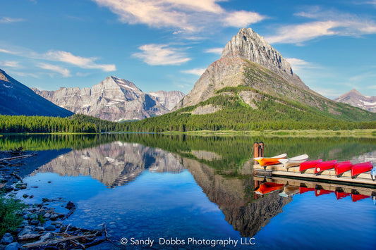 Many Glacier Swiftcurrent Lake Reflection With Canoes, Glacier National Park, Montana Landscape Print, Canvas Wall Art Prints, Home Decor