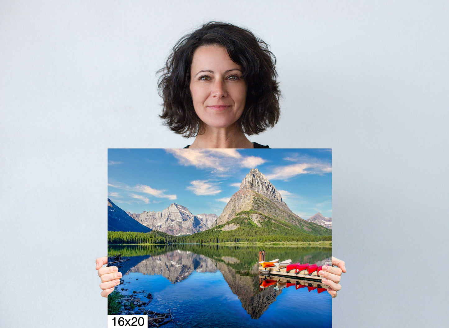 Many Glacier Swiftcurrent Lake Reflection With Canoes, Glacier National Park, Montana Landscape Print, Canvas Wall Art Prints, Home Decor