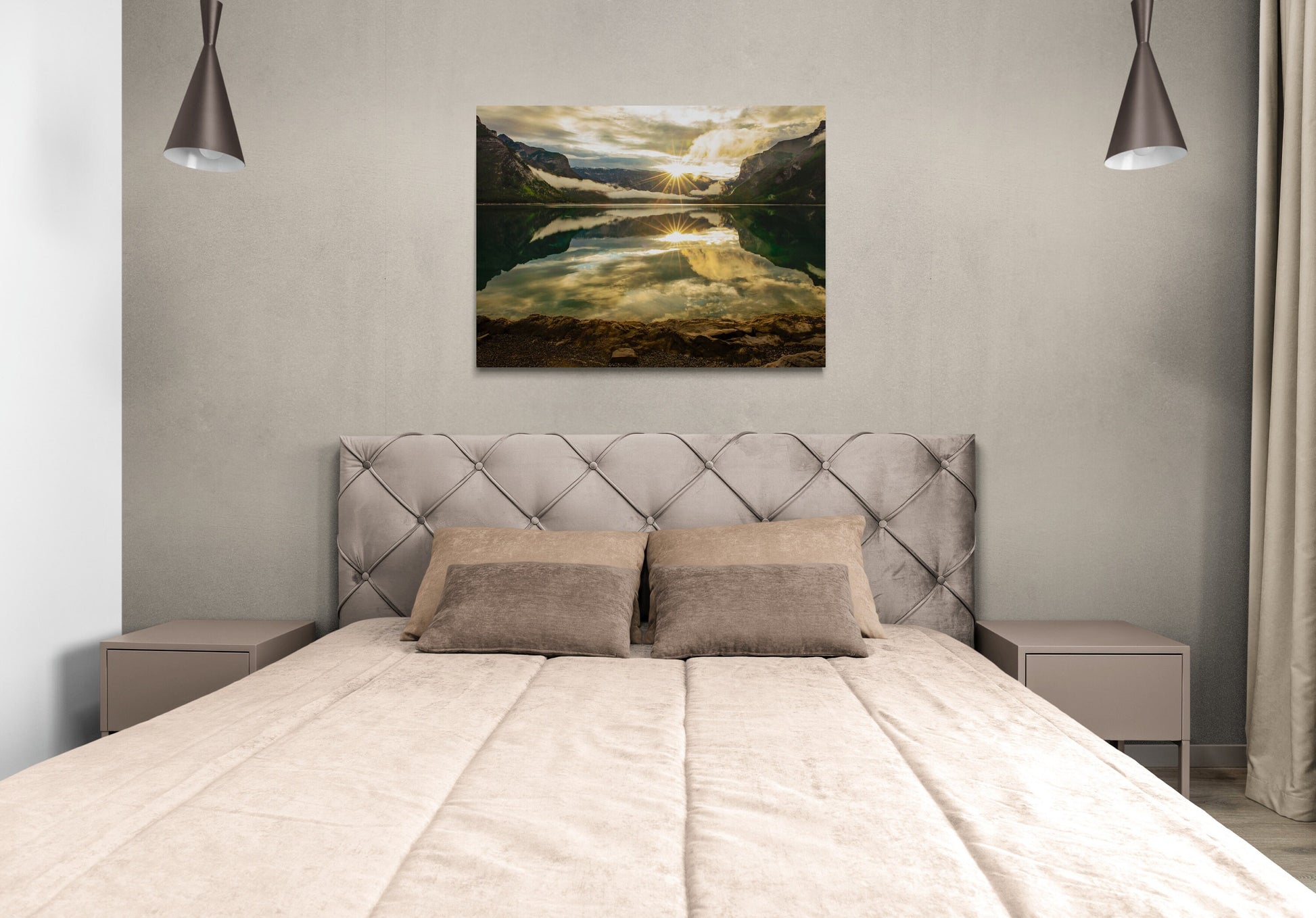 Banff Canada Sunrise Landscape Print, Lake Minnewanka Sunrise, Dramatic Landscape Canvas Wall Art Prints, Wall Decor for Home or Office