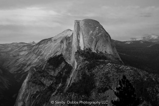 Yosemite National Park Black White Print, Half Dome Sunset, California Mountain Landscape Print, Wall Decor for Home, Living Room and Office