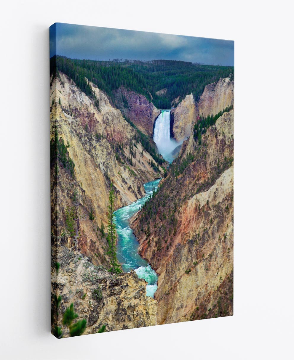 Yellowstone National Park, Waterfalls Fine Art Photography Vertical Landscape Print, Canvas Wall Decor Home Living Room, Bedroom Office