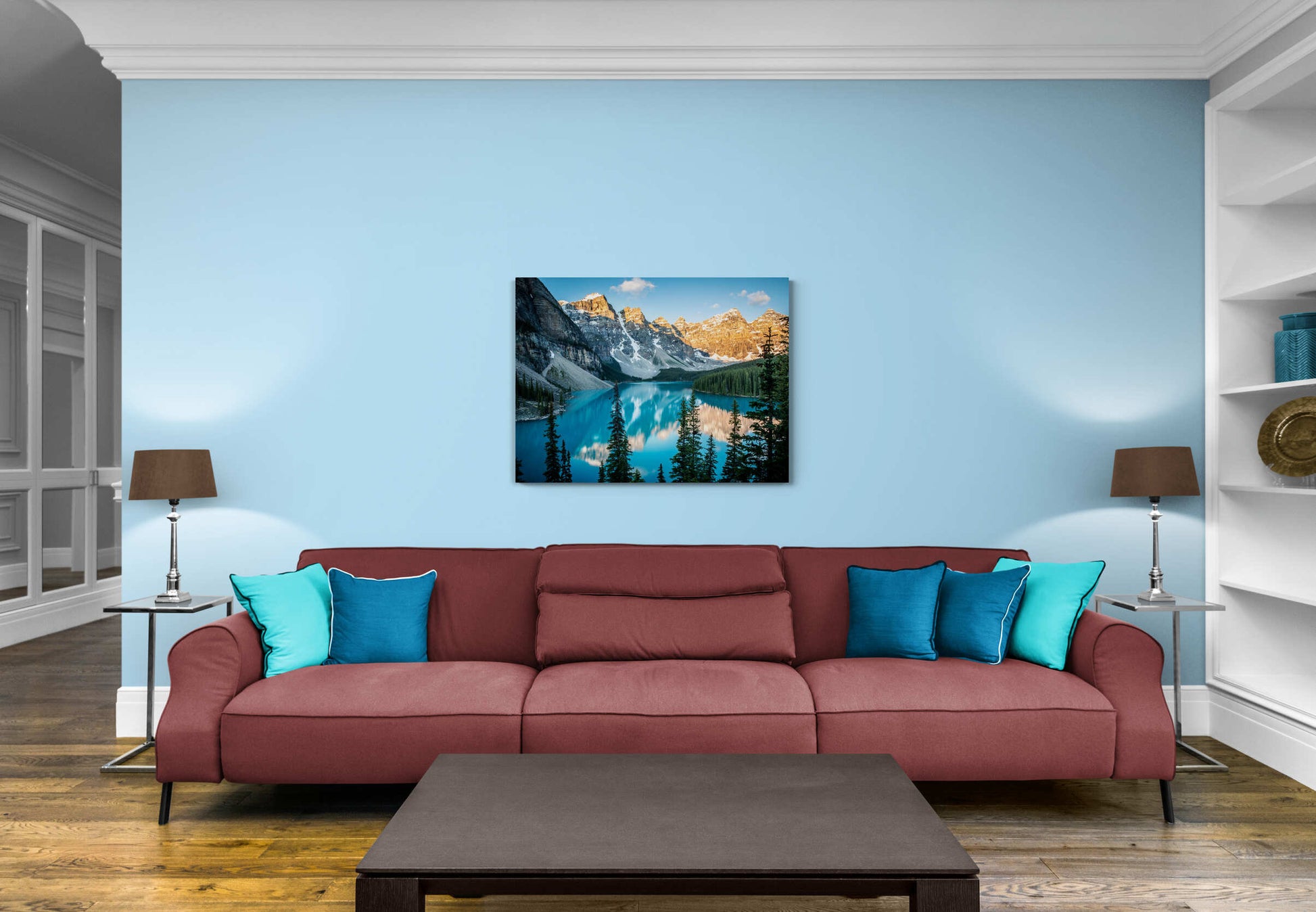 Photography Landscape Canvas Wall Art Print, Moraine Lake Sunrise, Banff National Park Canada, Made in USA, Fine Art Decor Home or Office