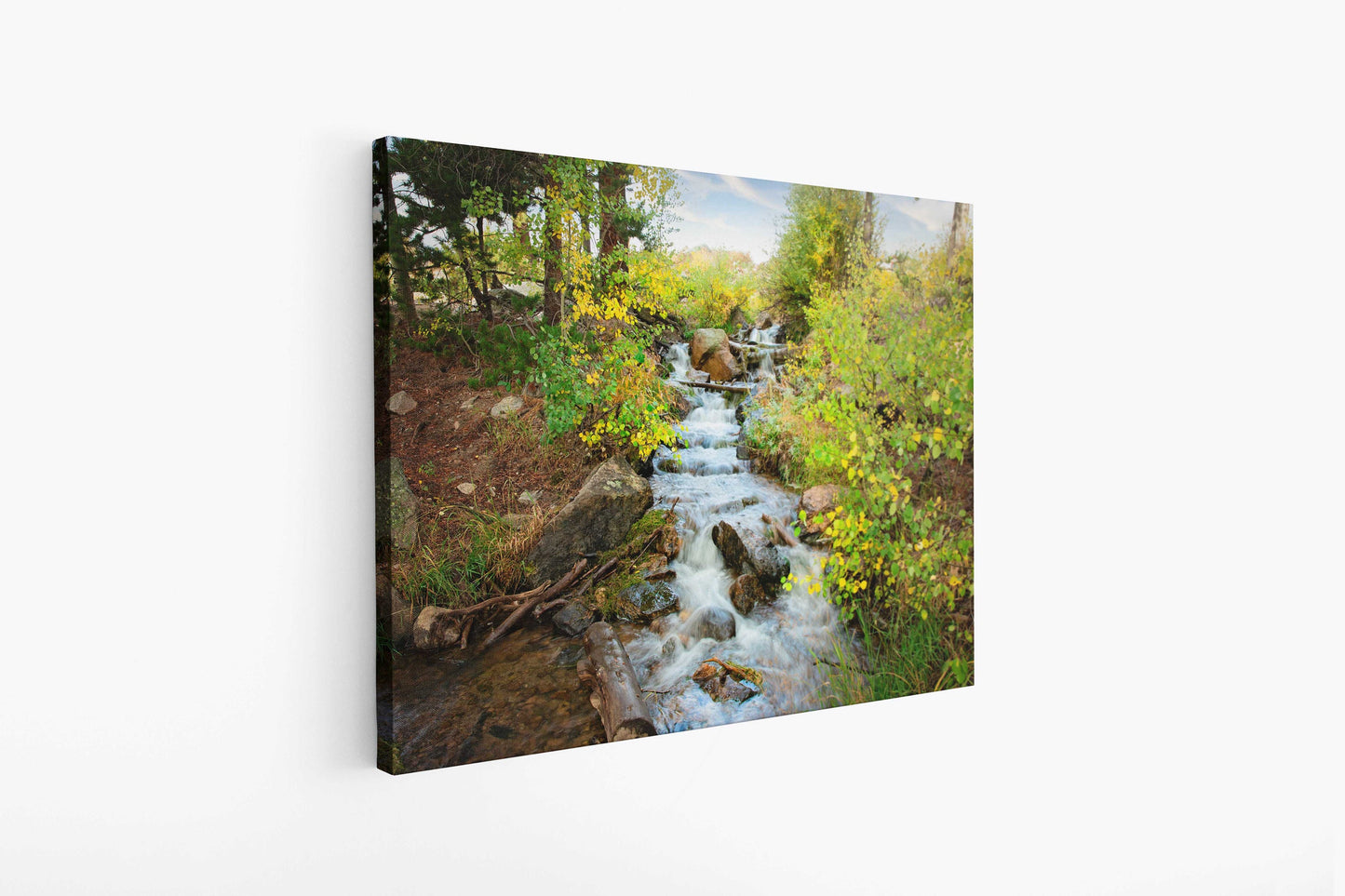 Colorado Landscape Canvas Wall Art, Mountain Stream in Autumn, Rocky Mountain National Park Fall Aspens, Forest Scene Home and Office Decor