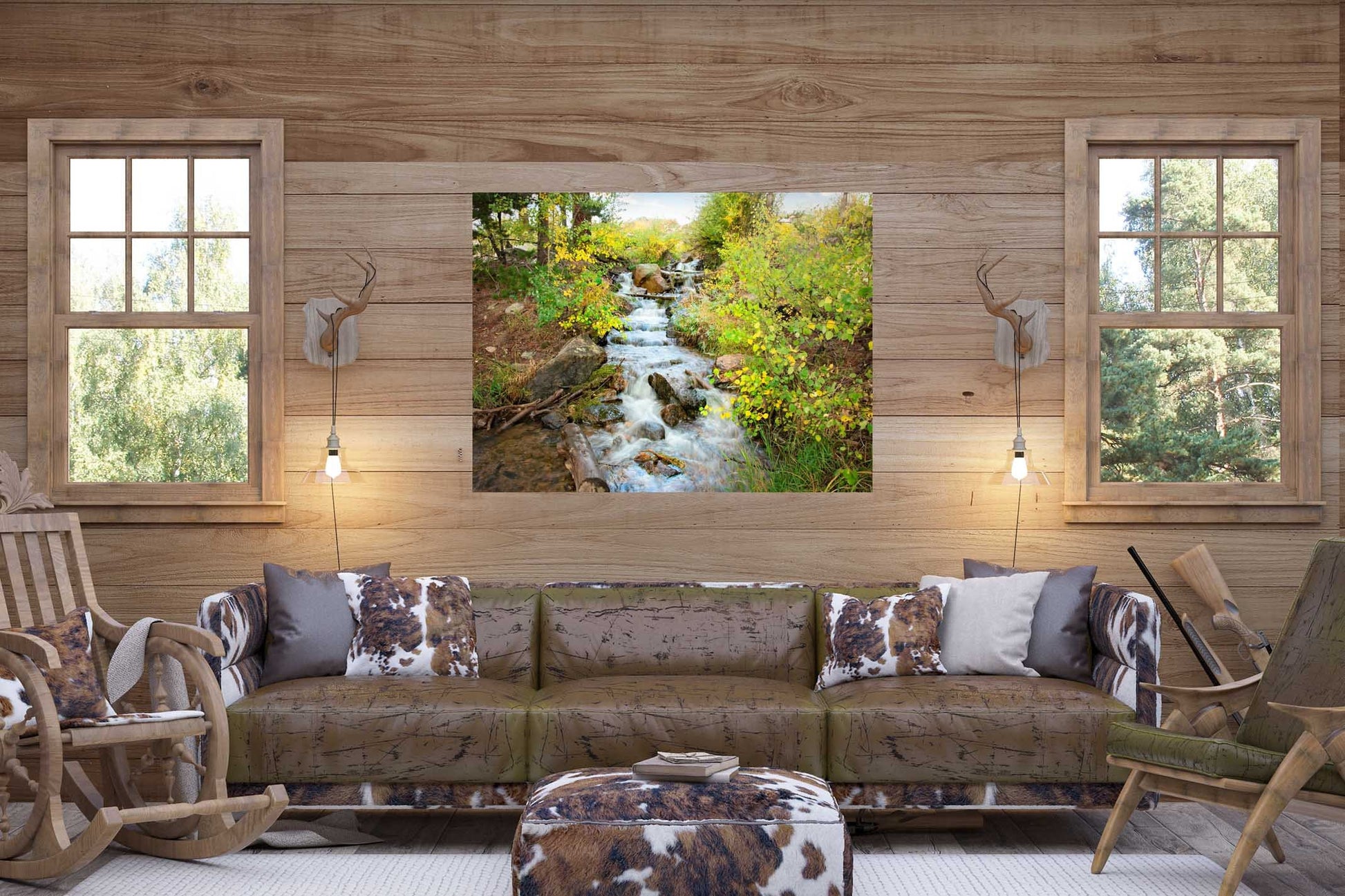 Colorado Landscape Canvas Wall Art, Mountain Stream in Autumn, Rocky Mountain National Park Fall Aspens, Forest Scene Home and Office Decor