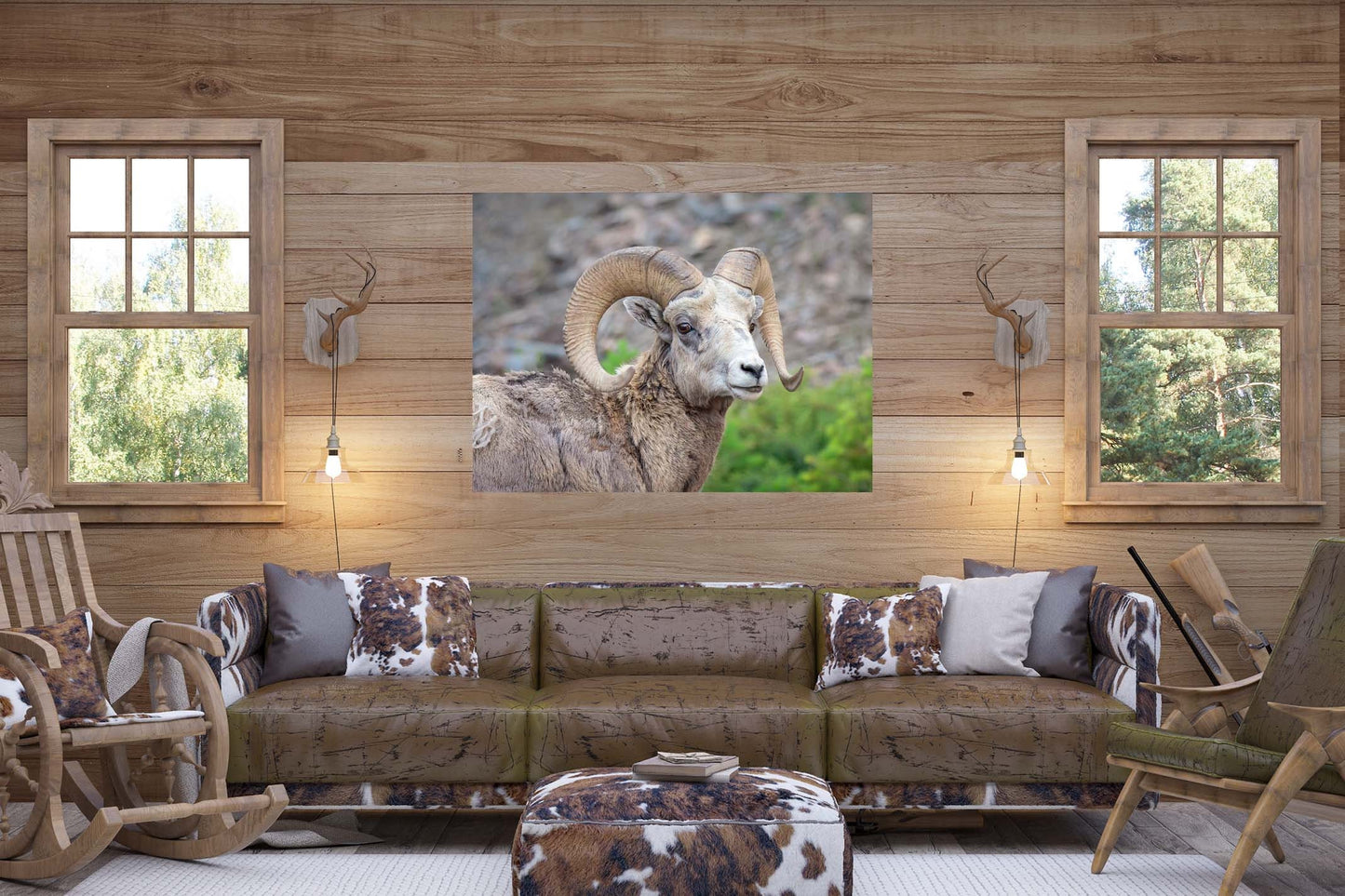 Big Horn Ram Wildlife Wall Canvas, Rocky Mountain Sheep Photography, Banff National Park Art Prints, Decor for Home ,Living Room, Bedroom