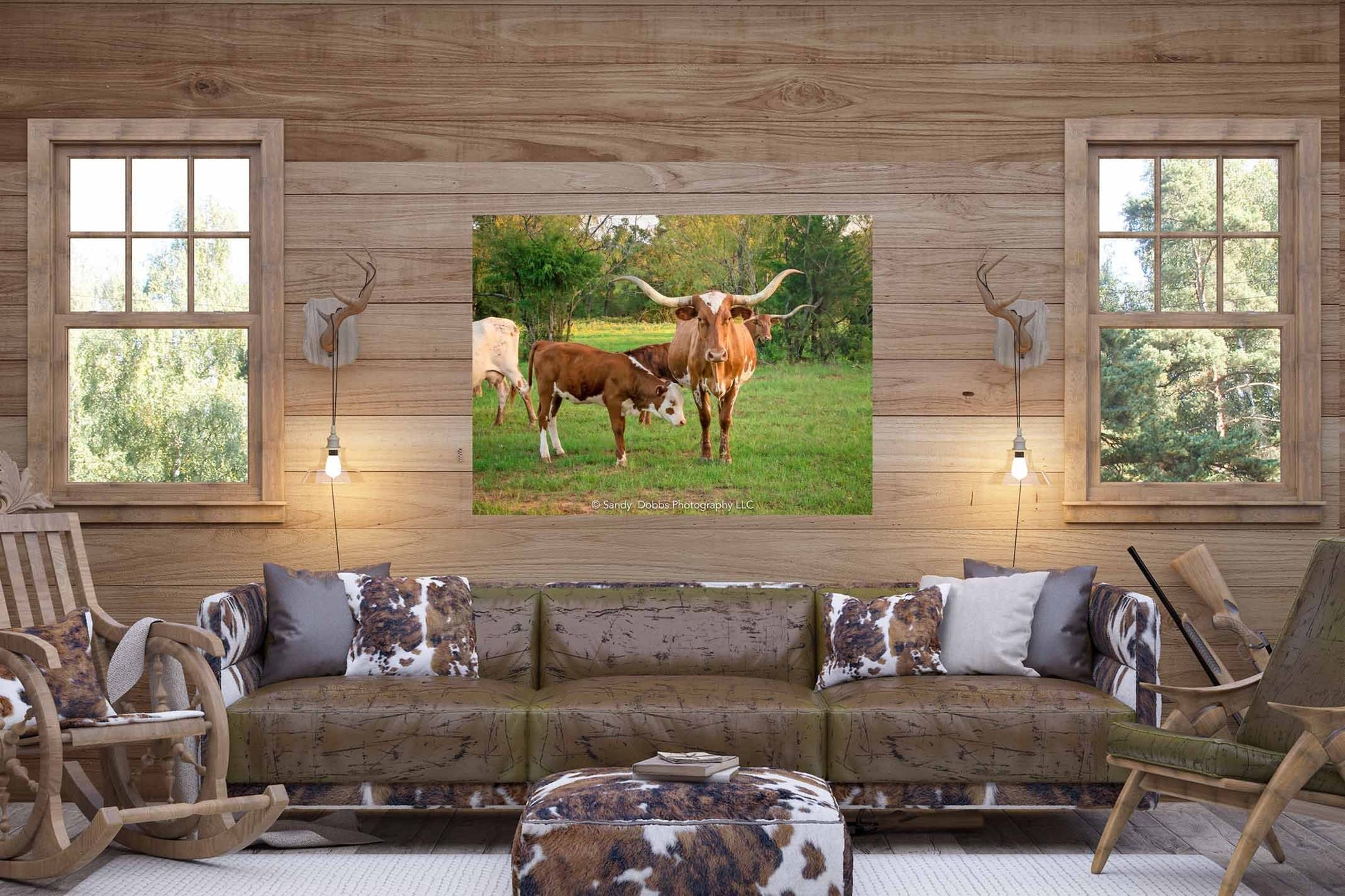 Texas Longhorn Cow Calf Print, Canvas Wall Art Prints, Cow Wall Art, Western Decor, Rustic Wall Decor for Home and Office