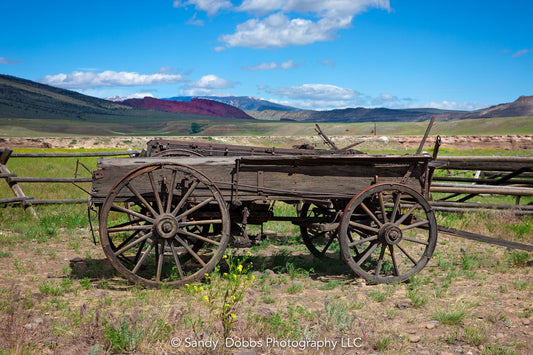 Old Wagon Photo, Western Landscape Wall Art Picture, Old West Ghost Town, Wyoming Photography Decor, Rustic Cowboy Style, Wrapped Canvas