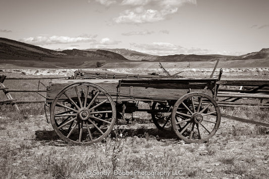 Old Wagon Canvas Photo Sepia Edition, Western Landscape Wall Art Picture, Old West Ghost Town, Wyoming Photography Decor,Rustic Cowboy Style