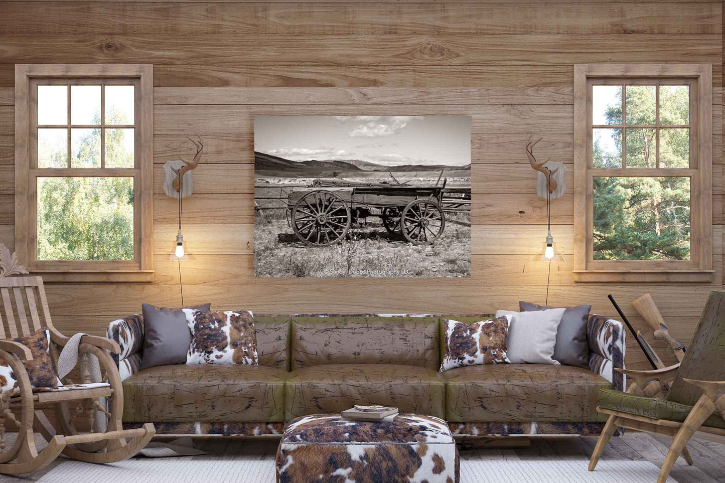 Old Wagon Canvas Photo Sepia Edition, Western Landscape Wall Art Picture, Old West Ghost Town, Wyoming Photography Decor,Rustic Cowboy Style