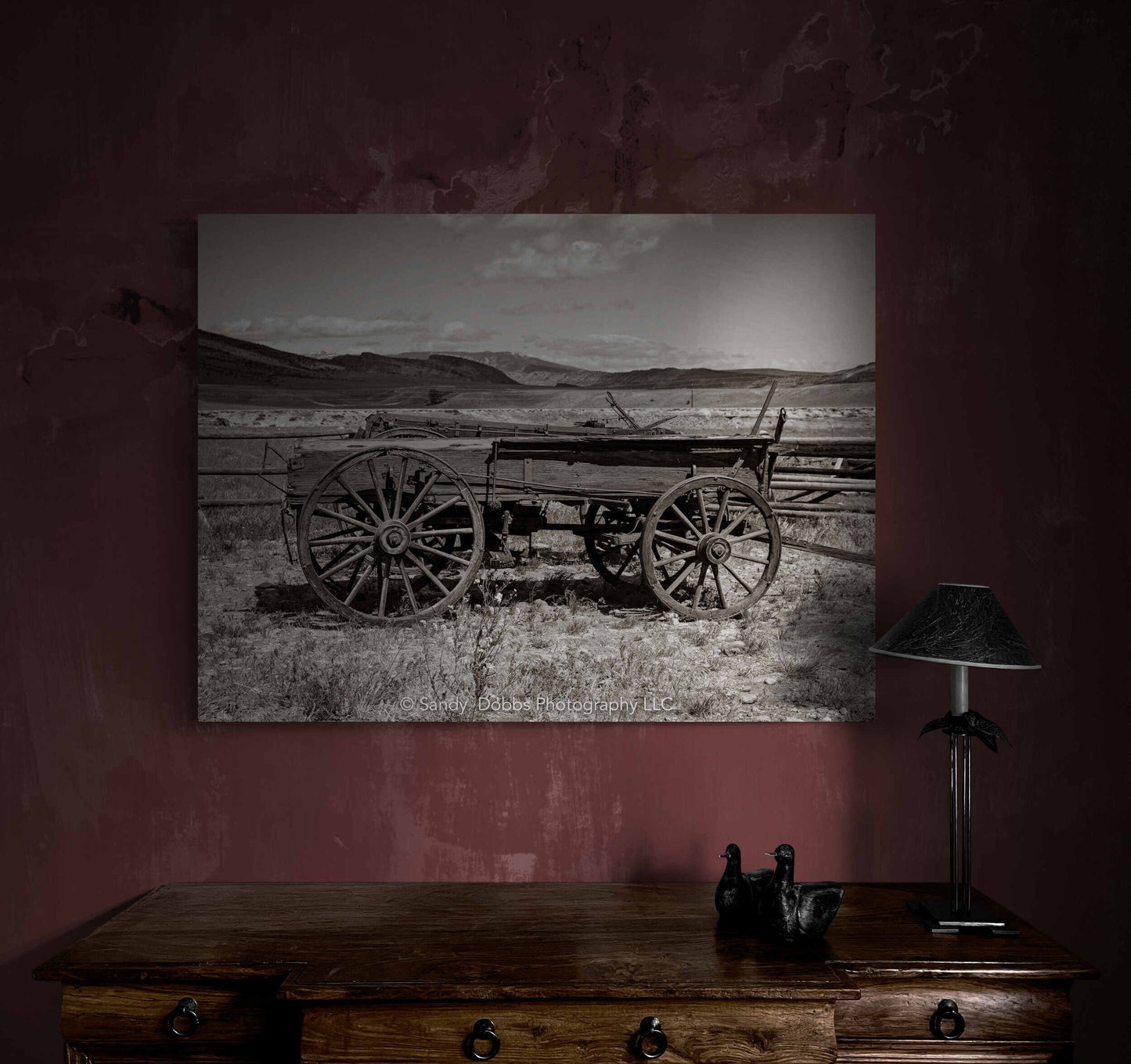 Old Wagon Canvas Photo Sepia Edition, Western Landscape Wall Art Picture, Old West Ghost Town, Wyoming Photography Decor,Rustic Cowboy Style