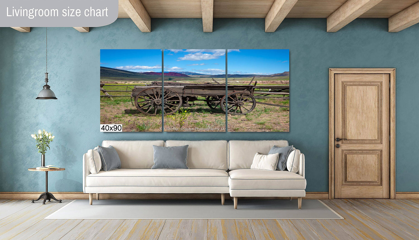 Old Wagon Photo, Western Landscape Wall Art Picture, Old West Ghost Town, Wyoming Photography Decor, Rustic Cowboy Style, Wrapped Canvas