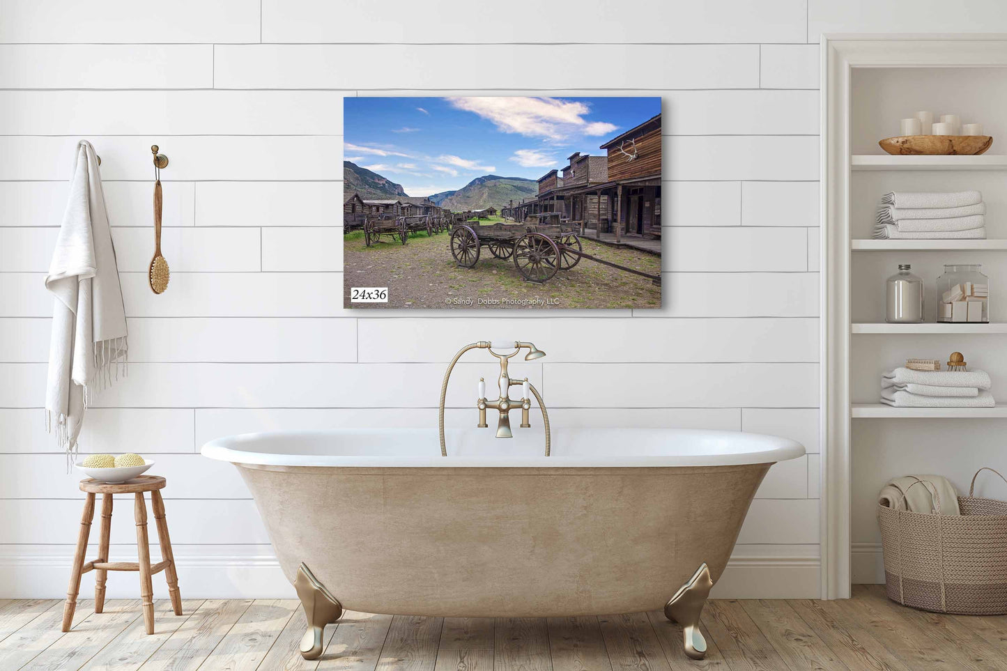 Old West Decor Wall Art, Old Wagons Wyoming Photo, Ghost Town Photography, Wrapped Canvas Print, Rustic Style, Cowboy Western Wall Pictures