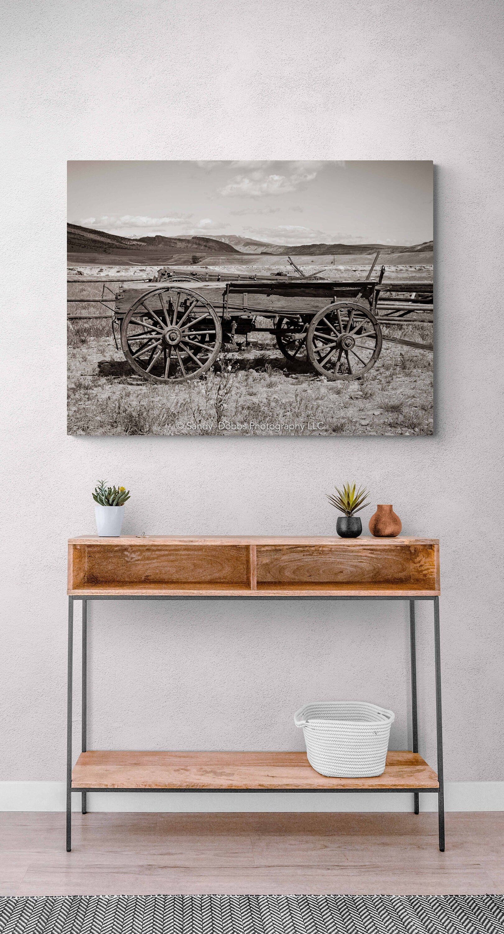 Old Wagon Canvas Photo Sepia Edition, Western Landscape Wall Art Picture, Old West Ghost Town, Wyoming Photography Decor,Rustic Cowboy Style