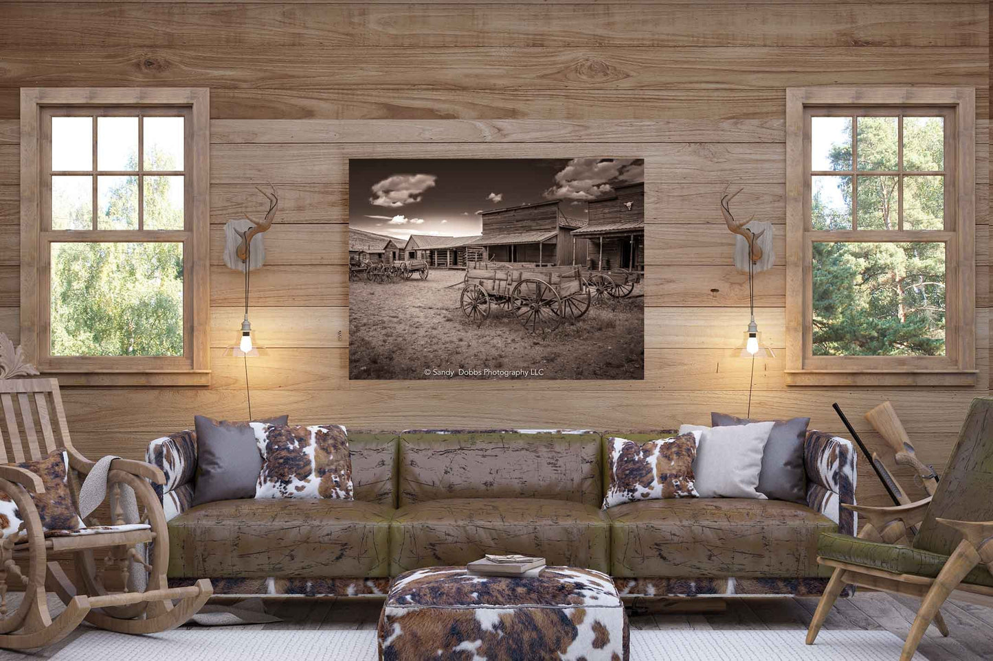Old West Ghost Town Sepia Photography Decor, Old Wagons Wyoming Photo, Rustic Style, Cowboy Art, Western Art Wall Pictures, Wrapped Canvas,