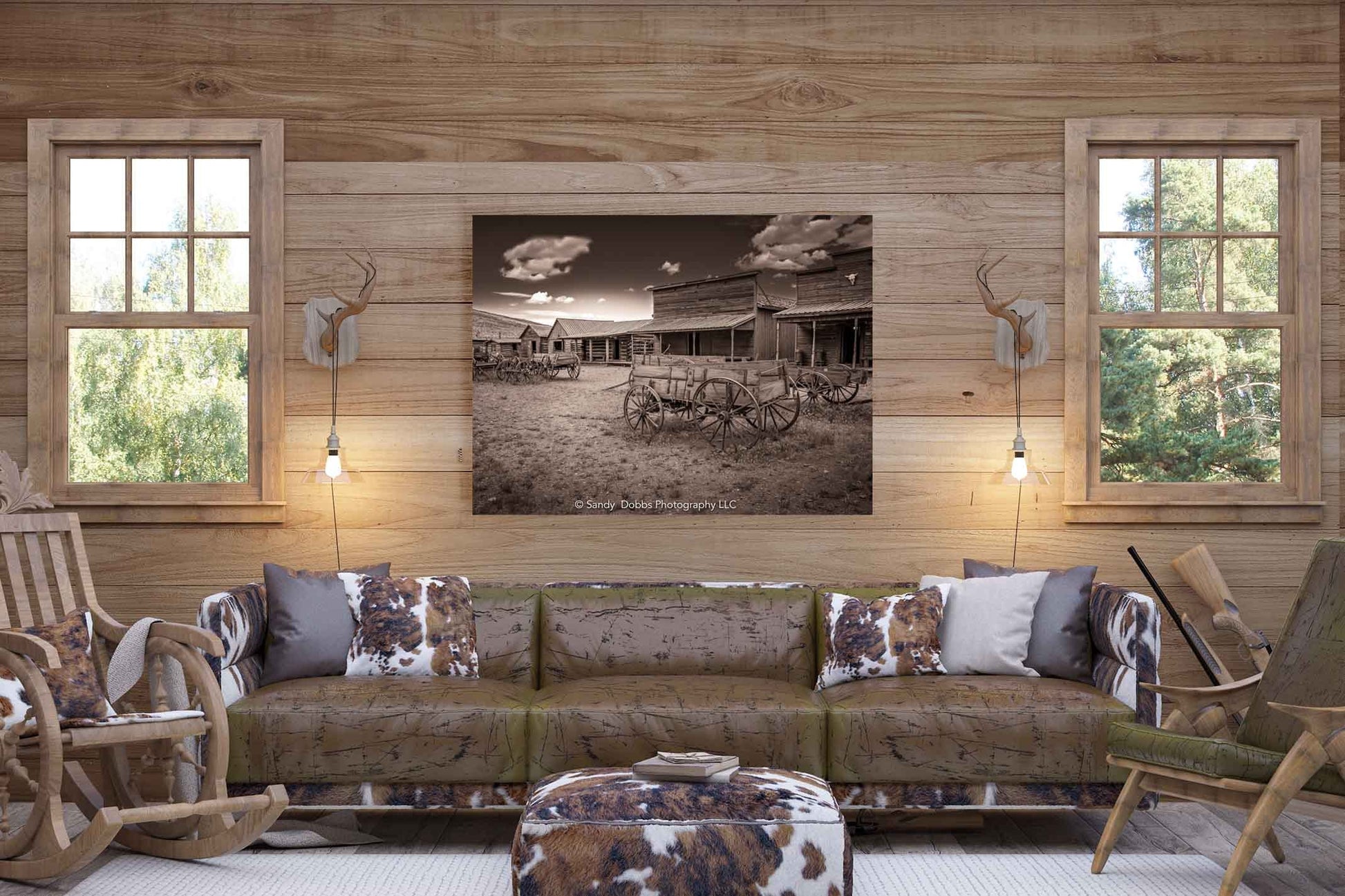 Old West Ghost Town Sepia Photography Decor, Old Wagons Wyoming Photo, Rustic Style, Cowboy Art, Western Art Wall Pictures, Wrapped Canvas,