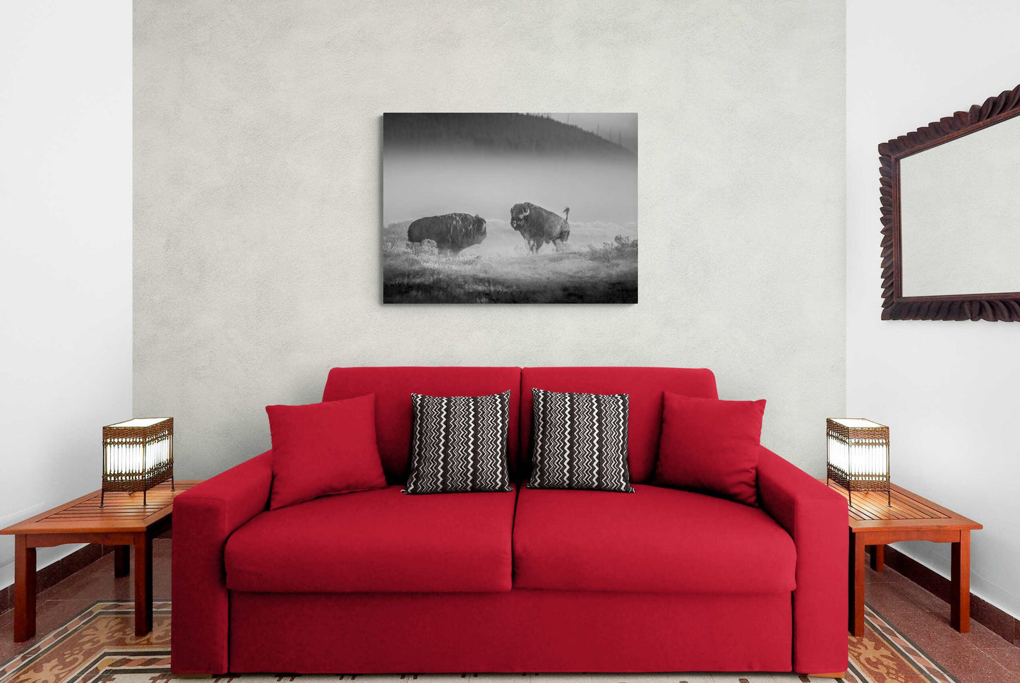 Buffalo Wall Art Sepia Print, Bison Black and White Photo, Yellowstone National Park Wildlife Photography, Wildlife Canvas Western Decor