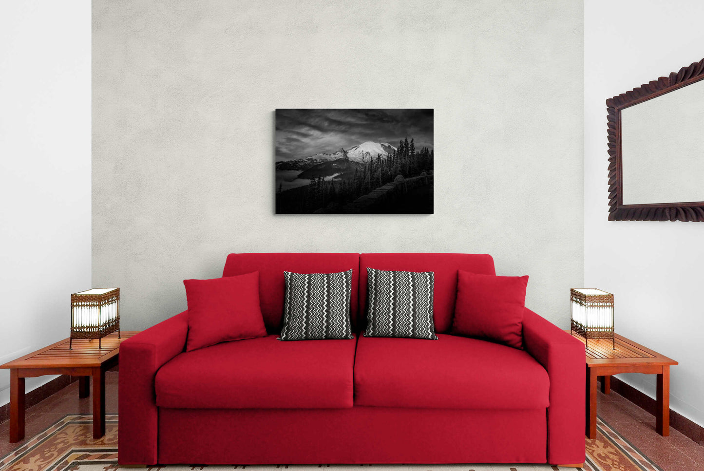 Mt Rainier Sunrise Photo Black and White Print, Mt Rainier National Park, Photography Landscape Canvas Wall Art Print, Washington Landscape