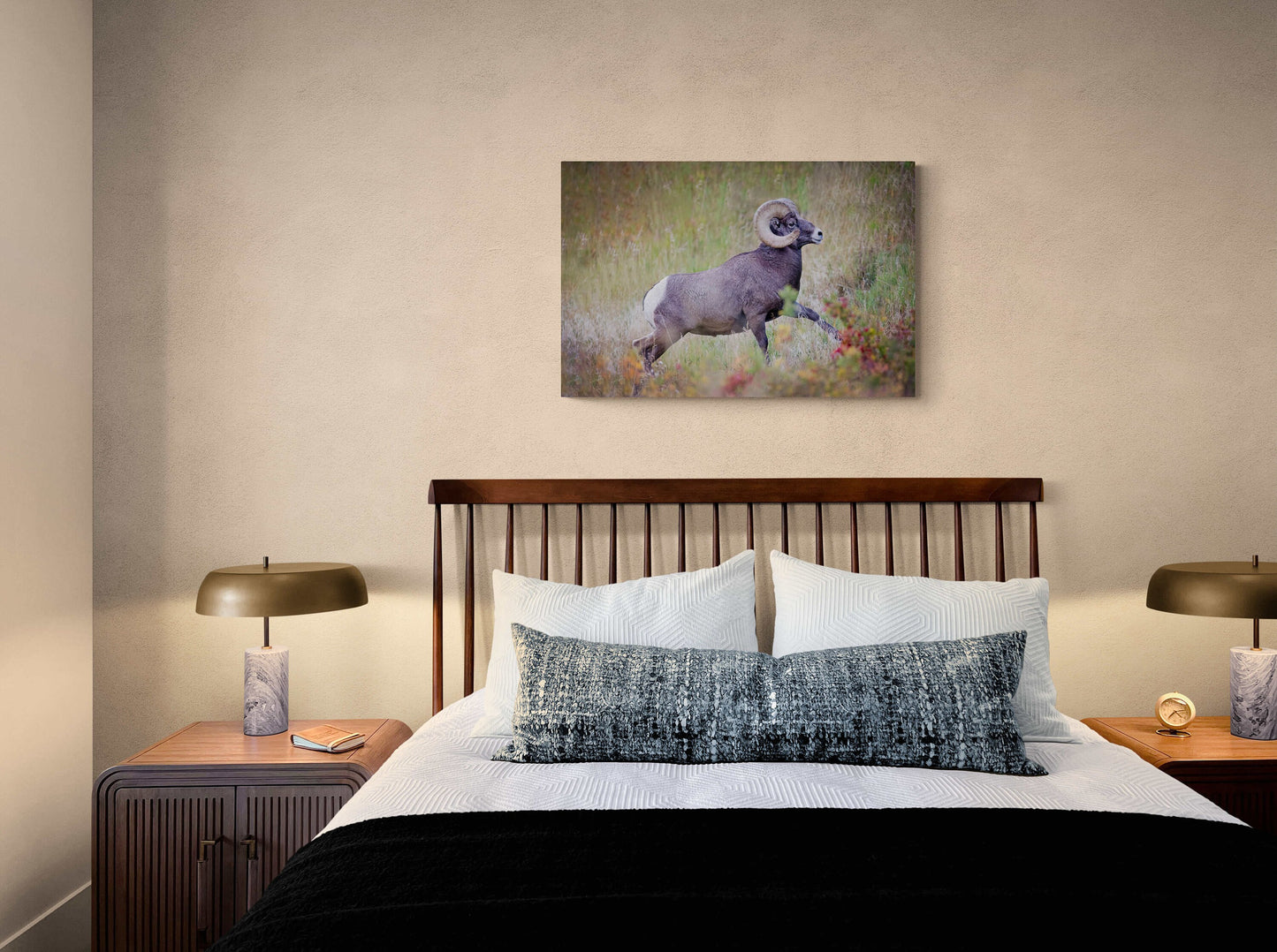 Big Horn Ram Running, Wildlife Wall Canvas, Rocky Mountain National Park, Colorado Art Prints, Decor for Home and Office, Original Photo