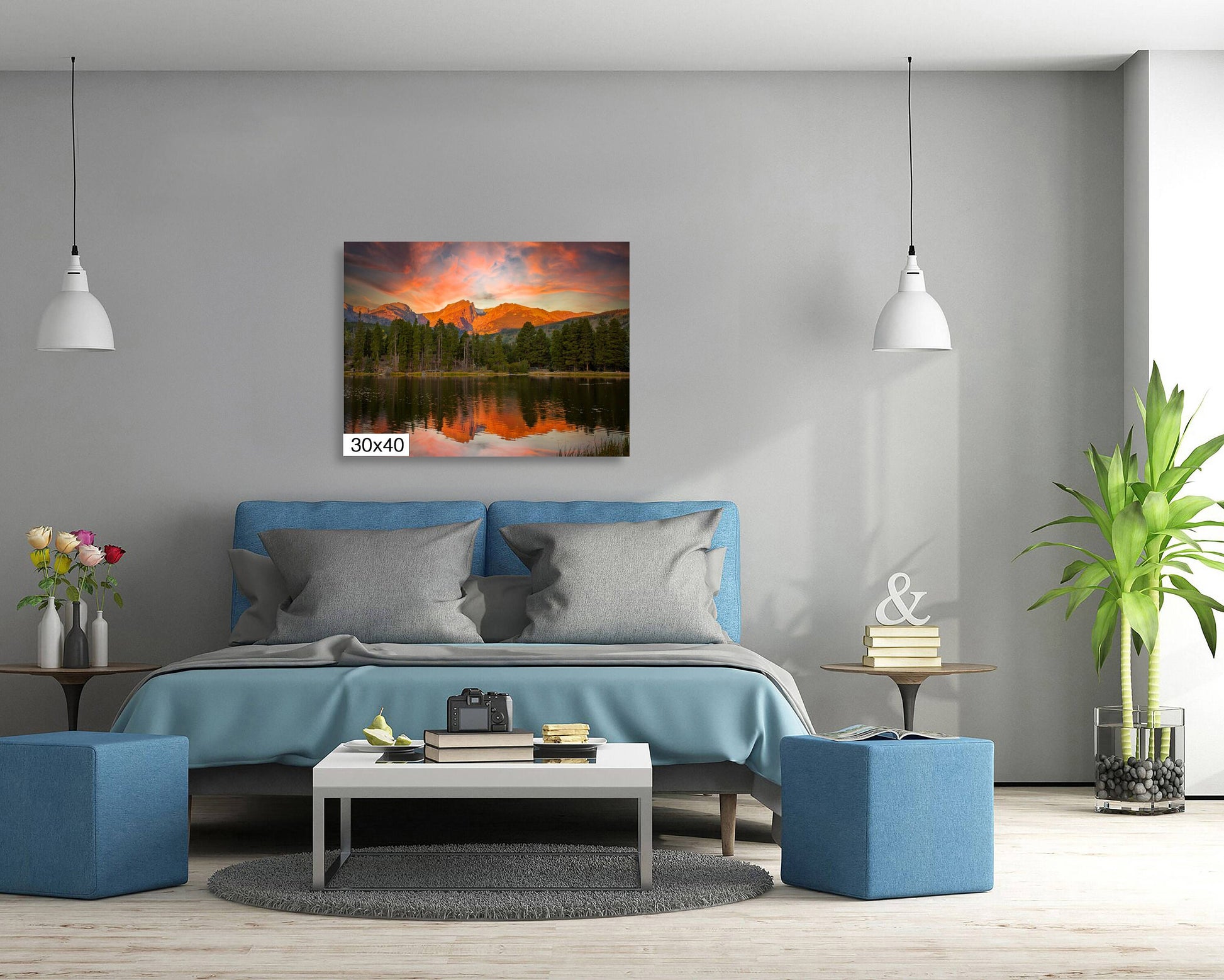 Colorado Wall Art, Sprague Lake Sunrise Photo Print, Rocky Mountain National Park,  Landscape Large Canvas, Vivid Mountain Alpenglow Sunrise