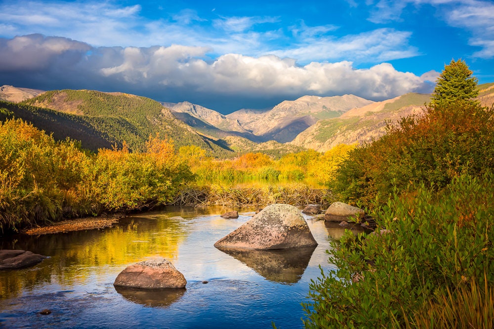 Mountain Scene Photo on Metal, Moraine Park Acrylic Photo, Rocky Mountain National Park in Fall, Colorado Autumn Landscape Acrylic Wall Art