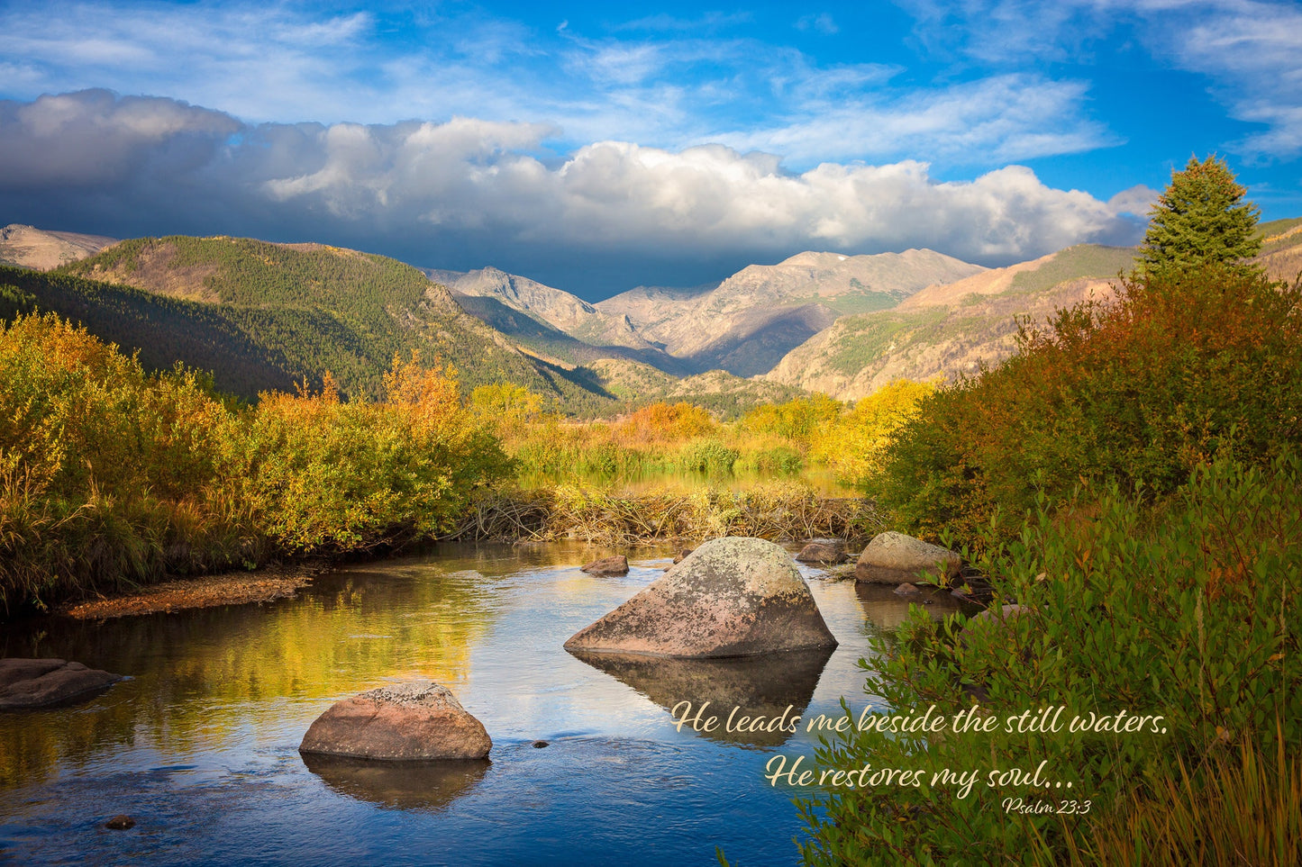 Psalm 23:3, Christian Inspirational Wall Art, Scripture Wall Canvas, He Restores My Soul, Colorado Landscape Photography, Customization