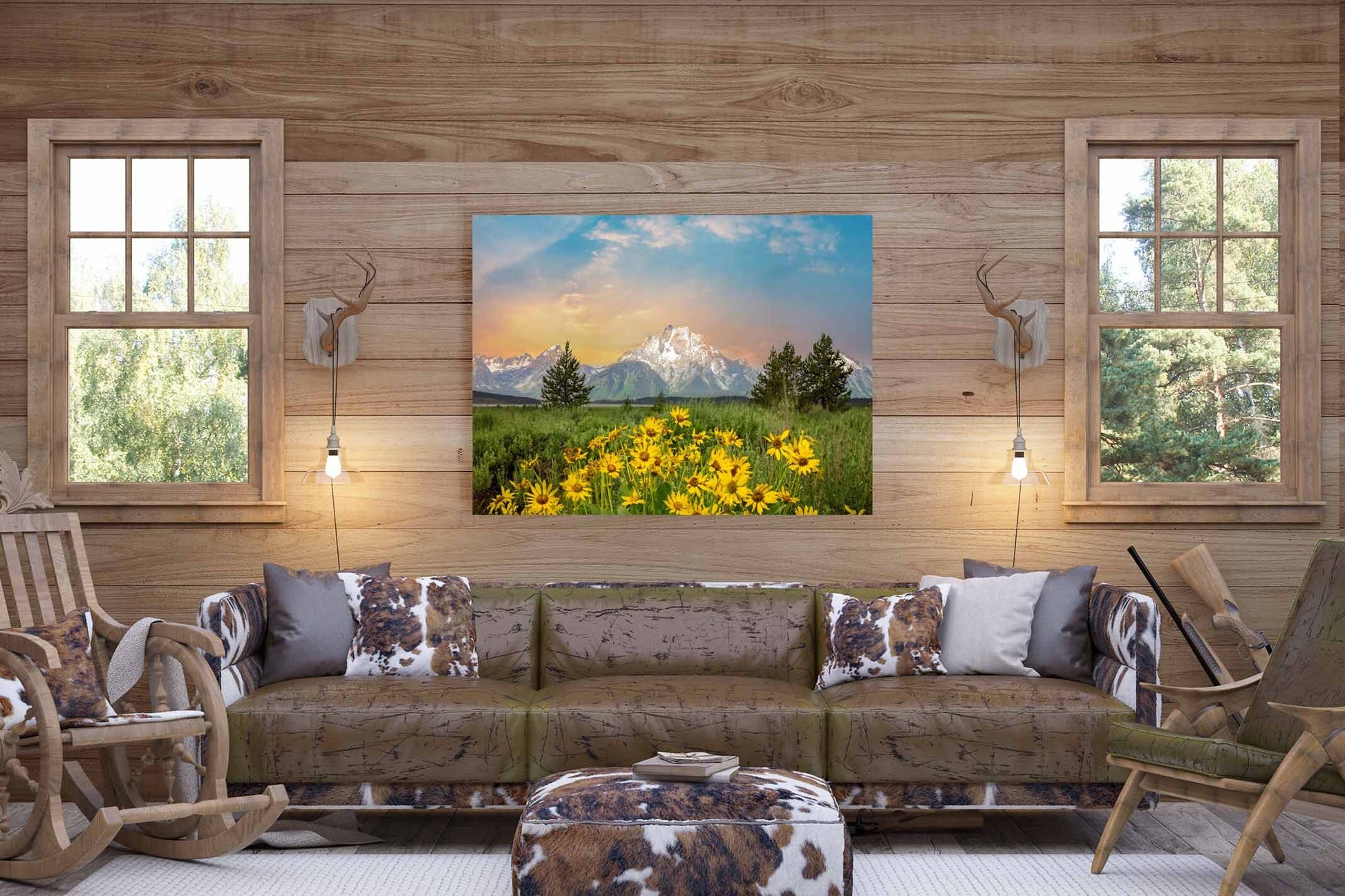Grand Teton National Park, Sunflowers Sunrise Photo, Photography Landscape Print, Wyoming Canvas Wall Art Prints, Wyoming Mountain, Mt Moran