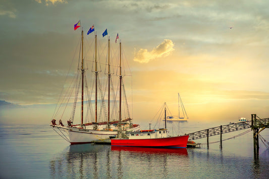 Bar Harbor Sunrise, Sailboat Canvas Wall Art Prints, Maine Landscape Print, Nautical Seascape, Acadia National Park, Boat Marina Photo