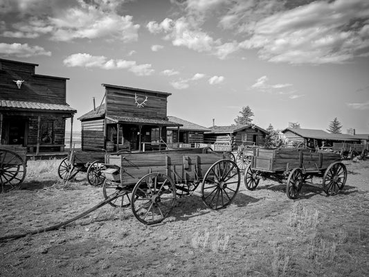 Old Wagons Wyoming Photo, Black and White, Sepia, Western Ghost Town Photography Decor, Rustic Style, Cowboy Art, Western Wall Canvas, Cody