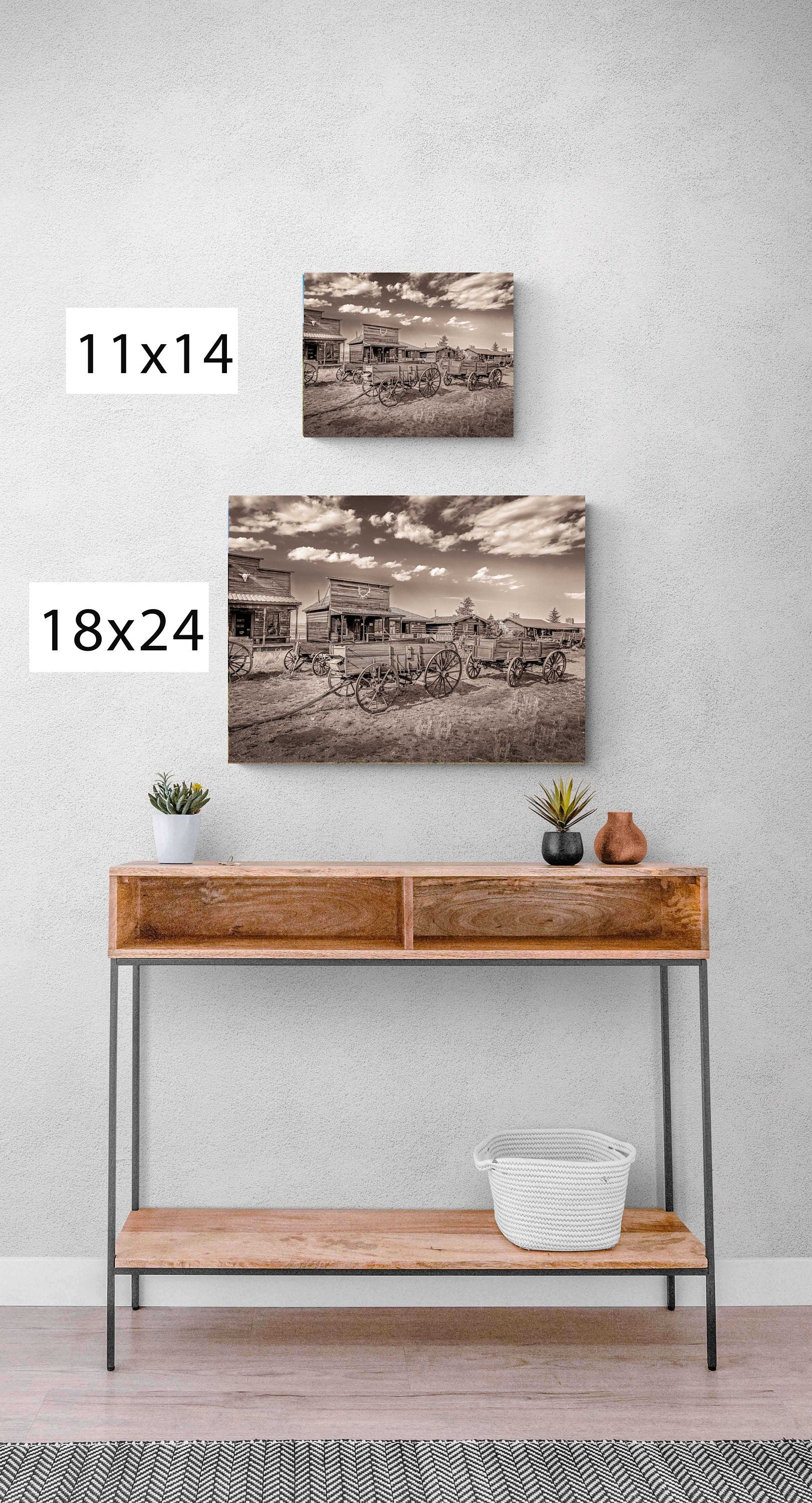 Old Wagons Wyoming Photo, Black and White, Sepia, Western Ghost Town Photography Decor, Rustic Style, Cowboy Art, Western Wall Canvas, Cody