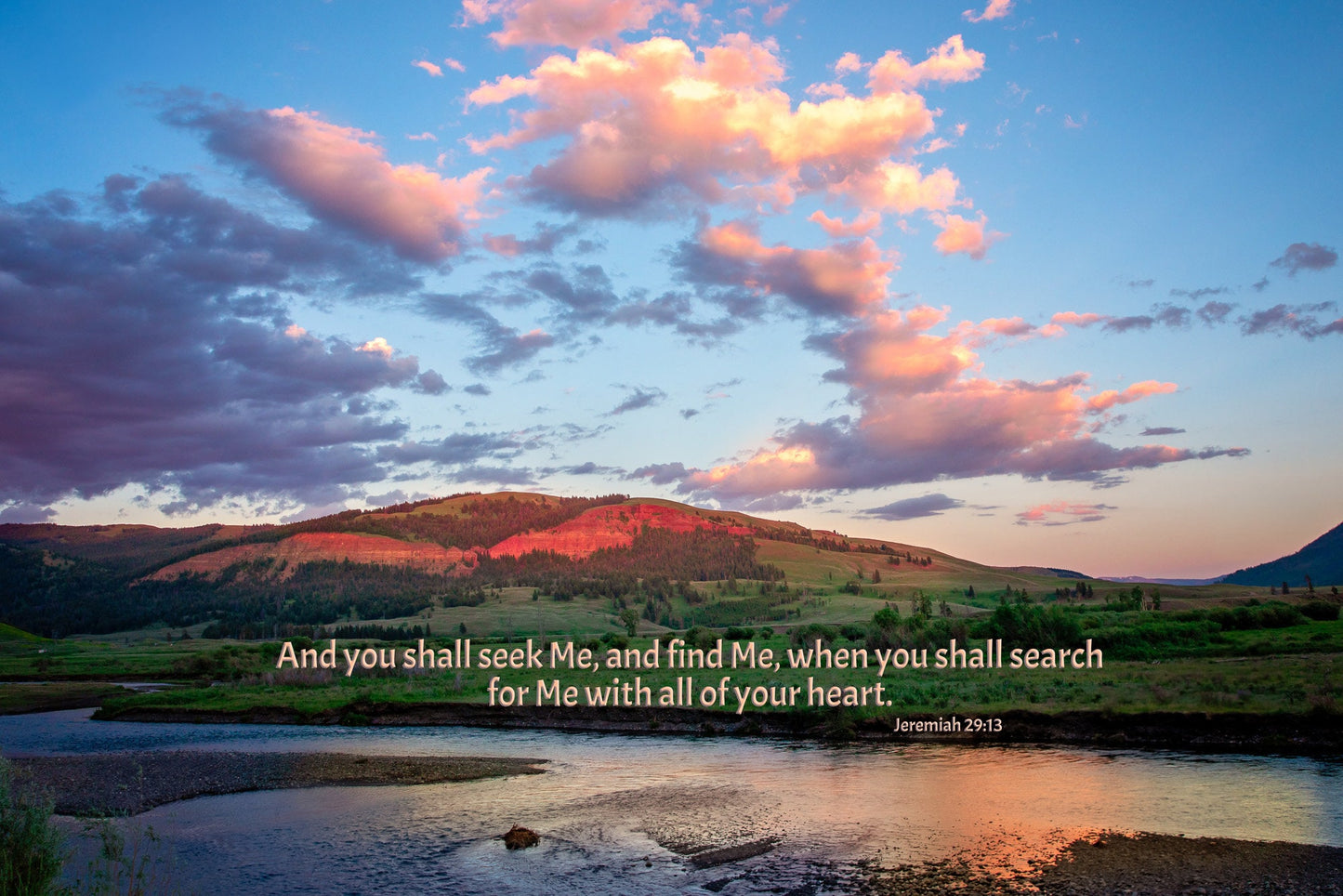 Jeremiah 29:13, Christian Inspirational Wall Art, Scripture Canvas, Seek God, Yellowstone Sunset Photography, Customization, Lamar Valley